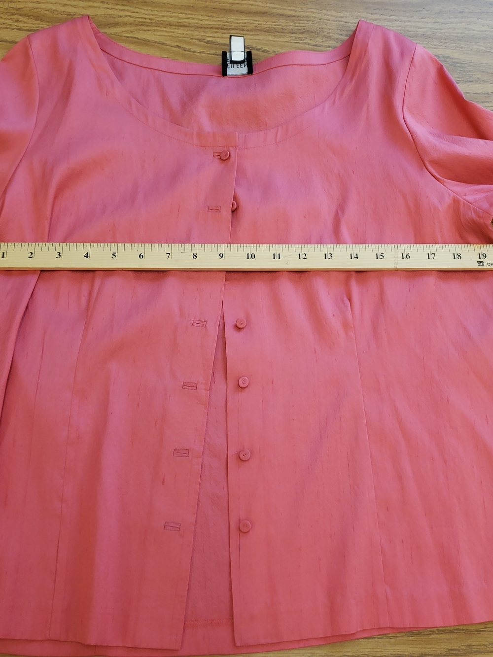EILEEN FISHER Coral Button-Front Silk Blend Top Large - Picture 8 of 8